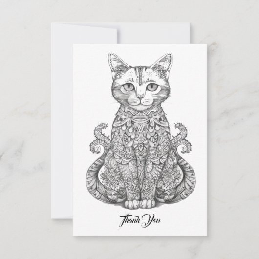 可愛いドードルアート猫 サンキューカード (正面)
