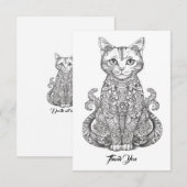 可愛いドードルアート猫 サンキューカード (正面/裏面)
