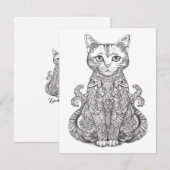 可愛いドードルアート猫 ノートカード (正面/裏面)