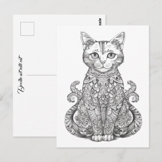 可愛いドードルアート猫 ポストカード (正面/裏面)