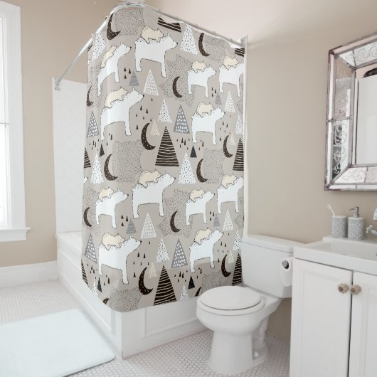 可愛いドードルウッドランドベアパターン シャワーカーテン (インサイチュ)