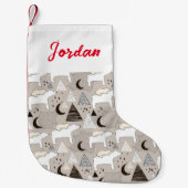 可愛いドードルウッドランドベアパターン スモールクリスマスストッキング (正面)