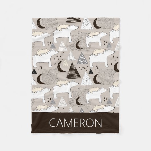 可愛いドードルウッドランドベアパターン フリースブランケット (正面)