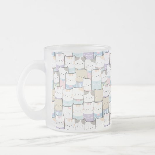 可愛いドードルキッテン顔柄 フロストグラスマグカップ (左)