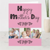 可愛いドードルタイポグラフィピンク3 Photo Mother's Day カード (正面)