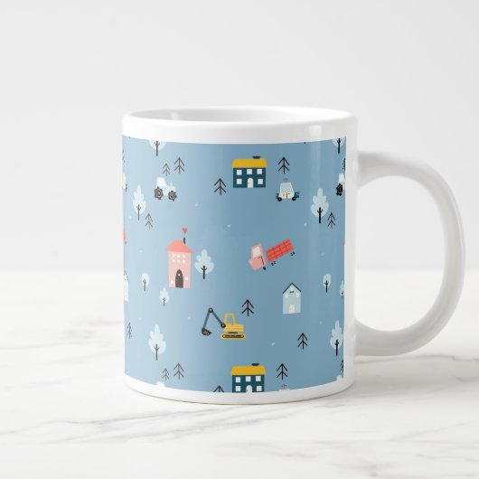可愛いドードルタウンシーンパターン ジャンボコーヒーマグカップ (右)