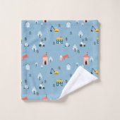 可愛いドードルタウンシーンパターン バスタオルセット (ウォッシュタオル)