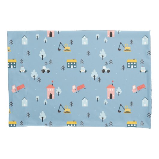 可愛いドードルタウンシーンパターン 枕カバー (正面)