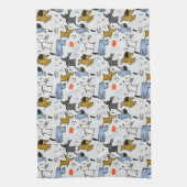 可愛いドードルドッグパターン キッチンタオル (縦)