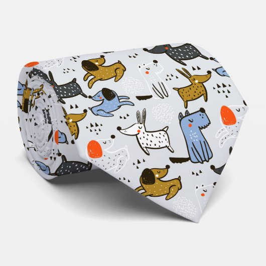 可愛いドードルドッグパターン ネクタイ (ロール)