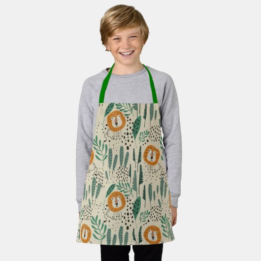 可愛いドードルライオンジャングル雨林パターン エプロン (着用した状態)