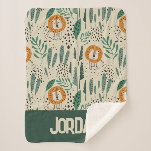 可愛いドードルライオンジャングル雨林パターン シェルパブランケット (正面)