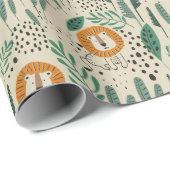 可愛いドードルライオンジャングル雨林パターン ラッピングペーパー (ロールコーナー)
