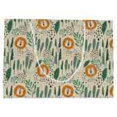 可愛いドードルライオンジャングル雨林パターン ラージペーパーバッグ (裏面)