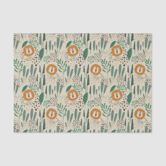 可愛いドードルライオンジャングル雨林パターン 薄葉紙 (正面)