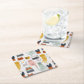 可愛いドードル手描き猫柄 スクエアペーパーコースター (インサイチュ)