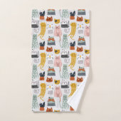 可愛いドードル手描き猫柄 バスタオルセット (ハンドタオル)