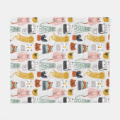 可愛いドードル手描き猫柄 フリースブランケット (正面(横))