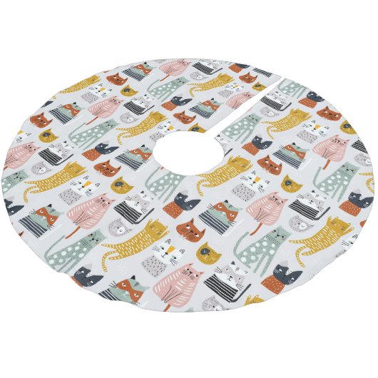 可愛いドードル手描き猫柄 ブラッシュドポリエステルツリースカート (アングル)