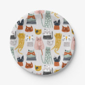 可愛いドードル手描き猫柄 ペーパープレート (正面)