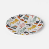 可愛いドードル手描き猫柄 ペーパープレート (アングル)