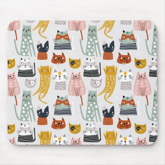 可愛いドードル手描き猫柄 マウスパッド (正面)