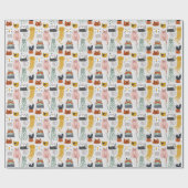 可愛いドードル手描き猫柄 ラッピングペーパー (フラット)