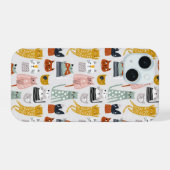 可愛いドードル手描き猫柄 iPhone 15ケース (裏面横)