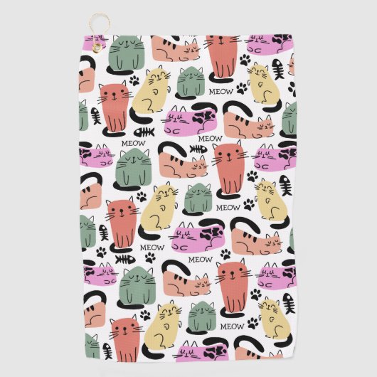 可愛いドードル猫と前絵 ゴルフタオル (正面)