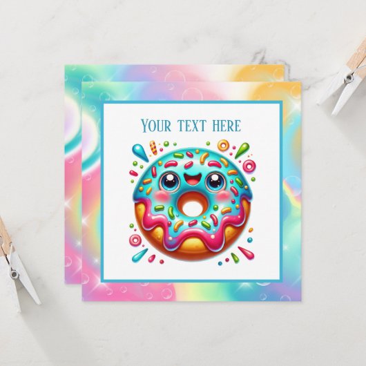 可愛いドーナツ好きのパーティー 招待状 (正面/裏面インサイチュ)