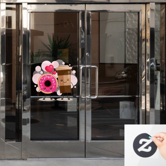 可愛いドーナツ店真の愛のドーナツとコーヒー ウィンドウサイン (オフィスドア)