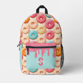 可愛いドーナツ柄の甘いピンクのモノグラム プリントバックパック (正面)