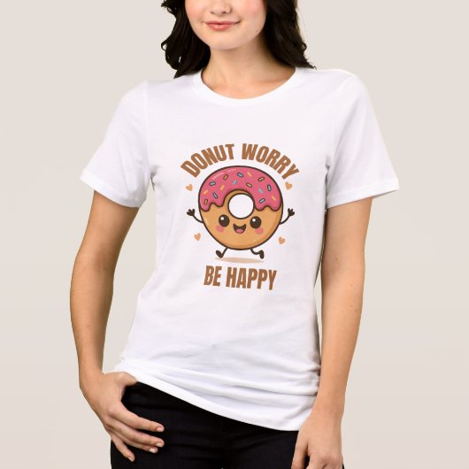 可愛いドーナツTシャツ – ドーナツWorry Be Happy おもしろい - トライブレンドＴシャツ (正面)