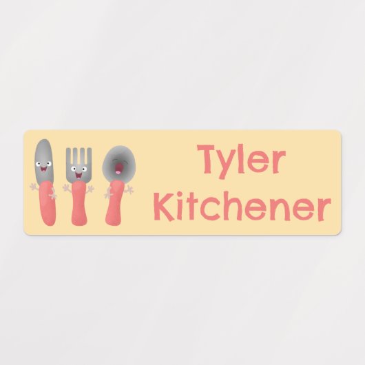 可愛いナイフフォーク刃物パーソナライズされた漫画 ラベル (デザイン2)
