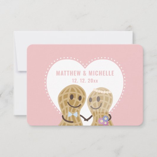 可愛いナッツがピンクお洒落結婚の 出欠カード (正面)