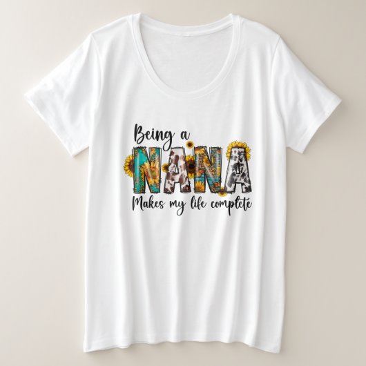 可愛いナナライフのワードアート プラスサイズTシャツ (デザイン正面)