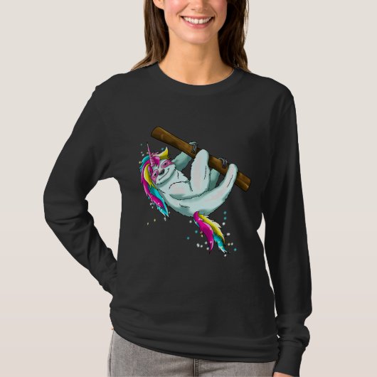 可愛いナマケモノおもしろいの幻想的な角 Tシャツ (正面)
