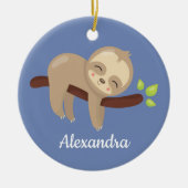 可愛いナマケモノかわいいアニマルオンブルー セラミックオーナメント (正面)