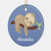 可愛いナマケモノかわいいアニマルオンブルー セラミックオーナメント (左)