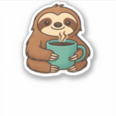 可愛いナマケモノとコーヒーマグ – Cozy リラックス Animal A シール (正面)