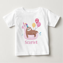 可愛いナマケモノとユニコーン誕生日Tシャツ ベビーTシャツ