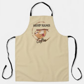 可愛いナマケモノのコーヒーお茶カスタムの店名 エプロン (正面)