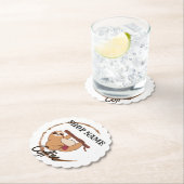 可愛いナマケモノのコーヒーお茶カスタムの店名 ペーパーコースター (インサイチュ)