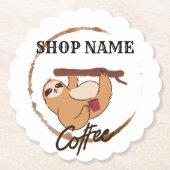 可愛いナマケモノのコーヒーお茶カスタムの店名 ペーパーコースター (正面)