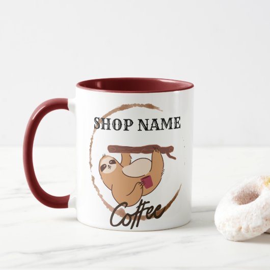 可愛いナマケモノのコーヒーお茶カスタムの店名 マグカップ (ドーナツ)
