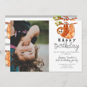 可愛いナマケモノの子供の誕生日の写真の招待状 招待状 (正面/裏面)