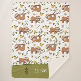 可愛いナマケモノの木の枝に眠るキッドパターン シェルパブランケット