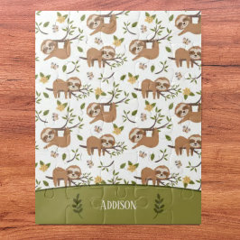 可愛いナマケモノの木の枝に眠るキッドパターン ジグソーパズル