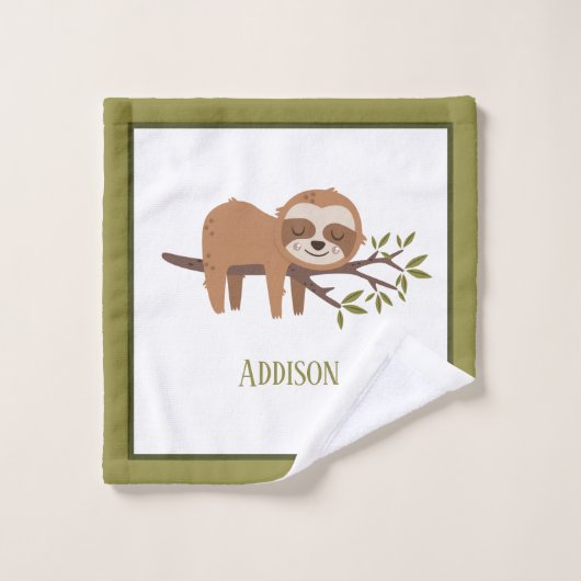 可愛いナマケモノの木の枝に眠るキッドパターン バスタオルセット (ウォッシュタオル)