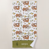 可愛いナマケモノの木の枝に眠るキッドパターン ビーチタオル (正面)